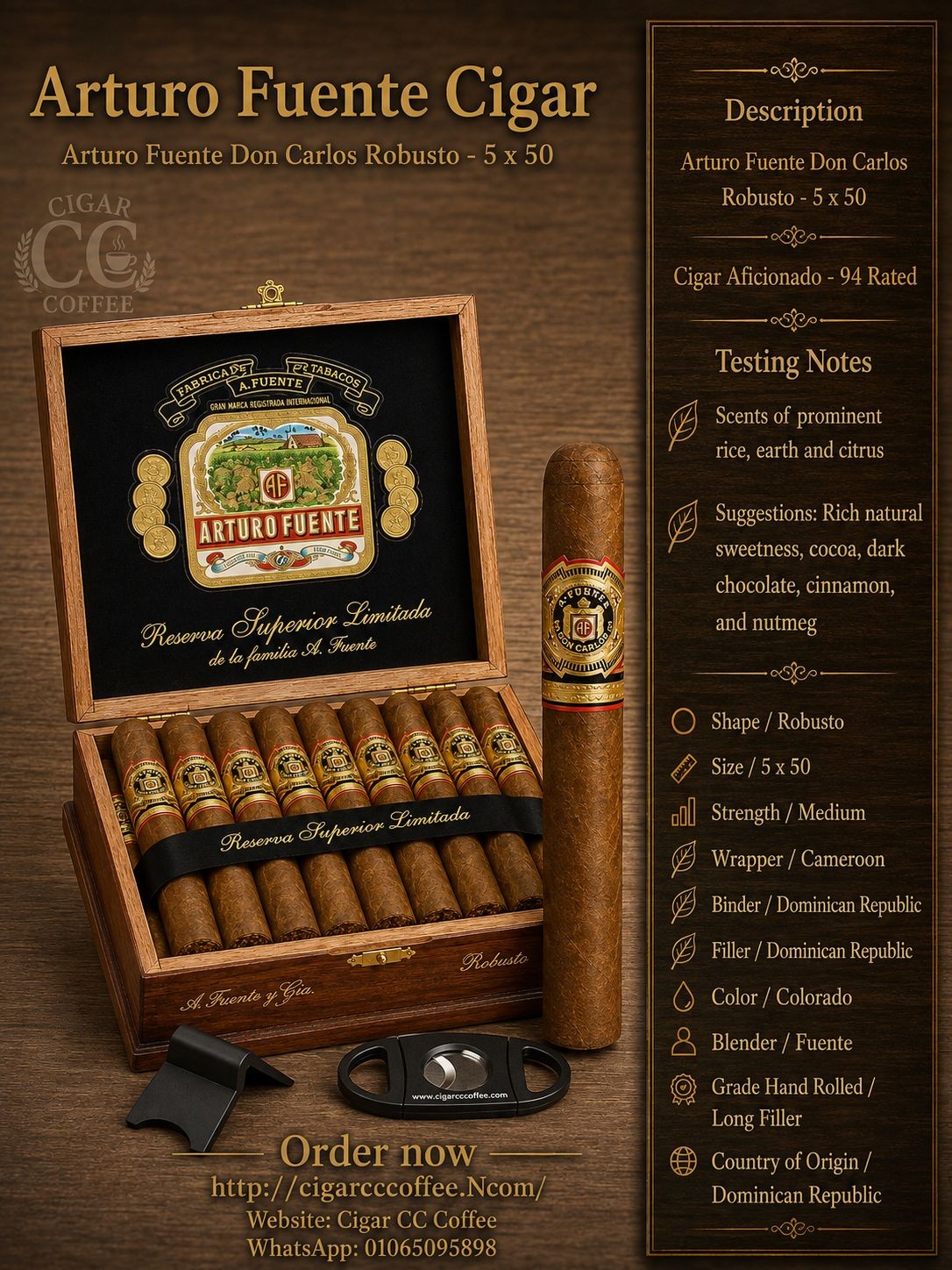 Arturo Fuente Don Carlos Robusto - 5 x 50
