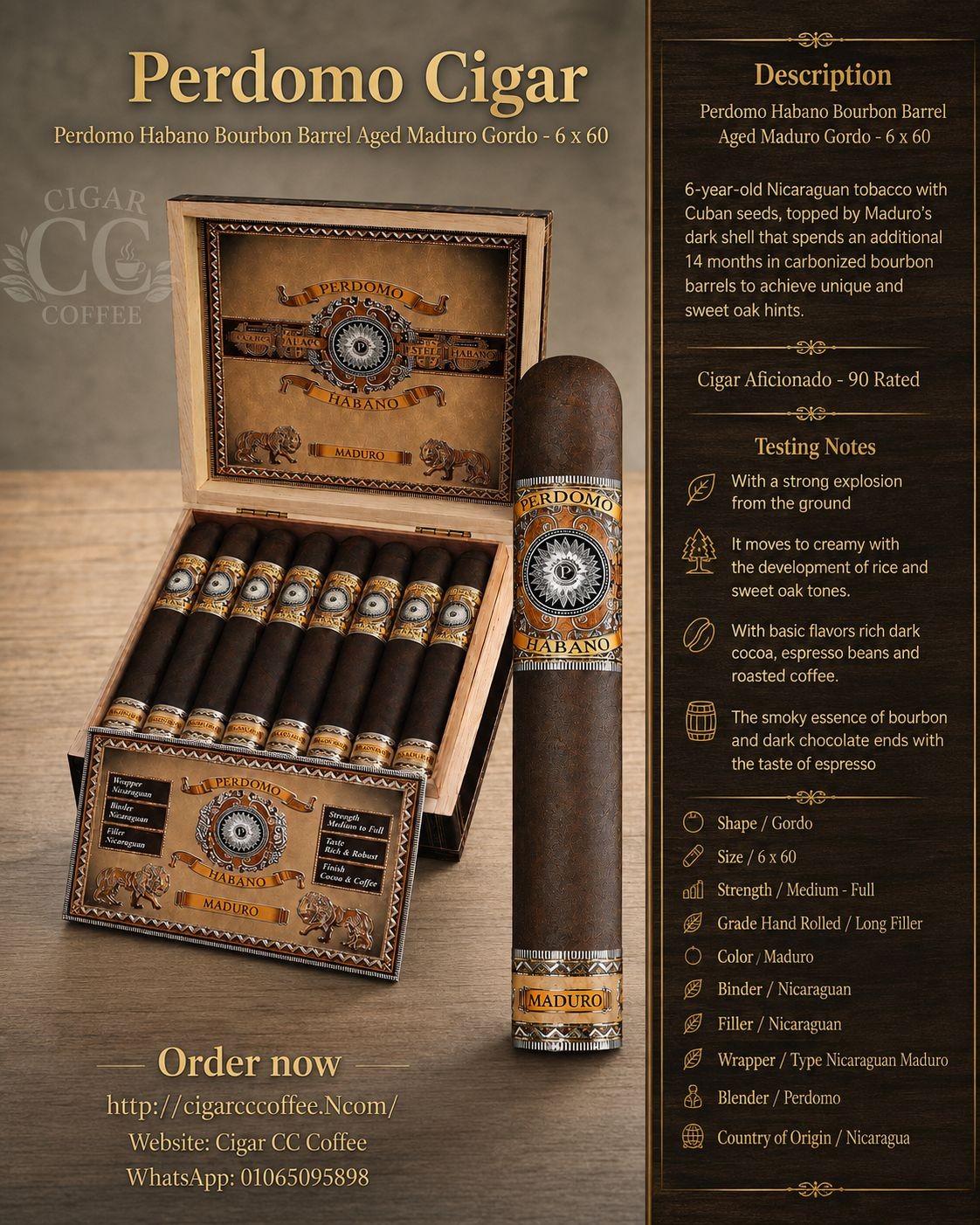 Perdomo Habano Bourbon Barrel Aged Maduro Gordo - 6 x 60