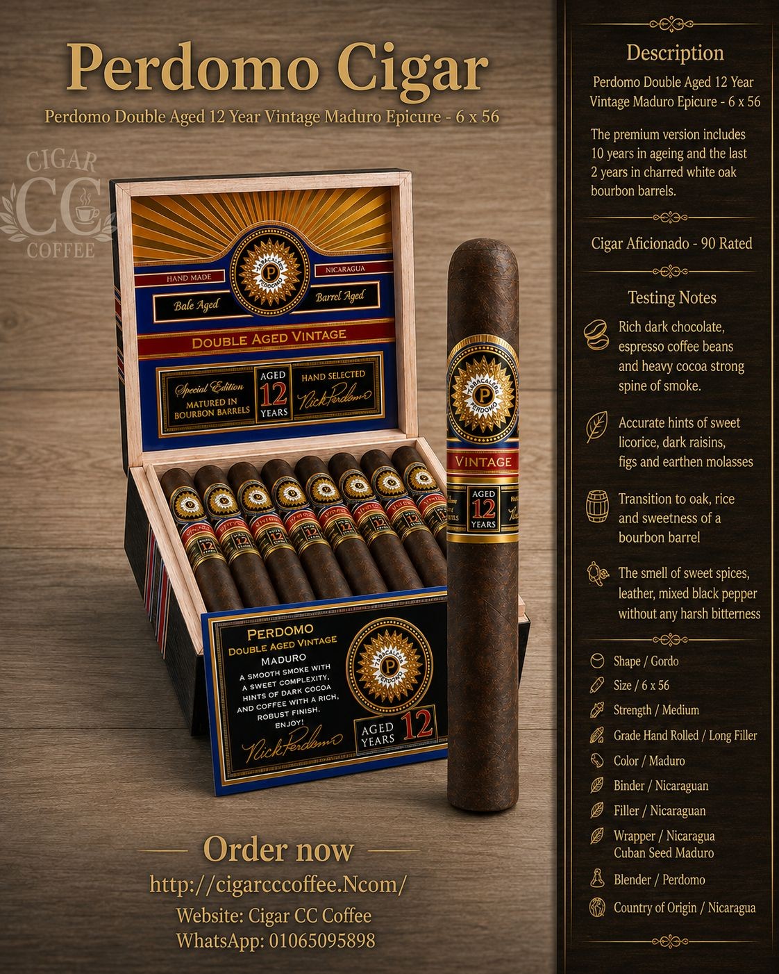 Perdomo Double Aged 12 Year Vintage Maduro Epicure - 6 x 56