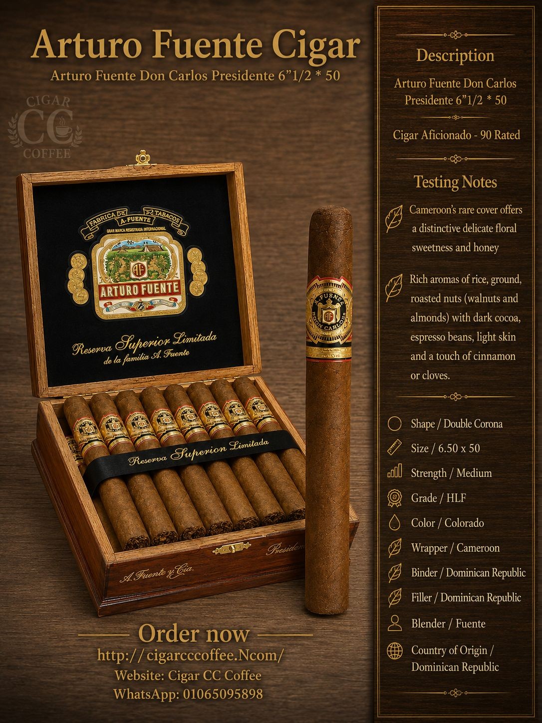 Arturo Fuente Don Carlos Presidente 6"1/2 * 50